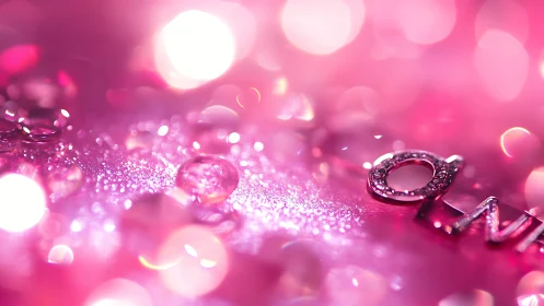 Macro photograph isolates droplets and jewelry on pink surface