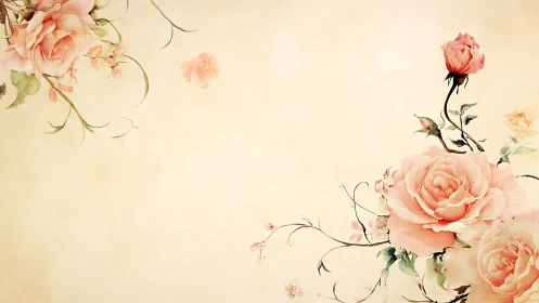 Watercolor rose vignette on warm parchment ground.