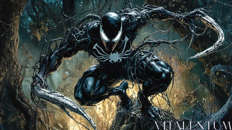 Night-cloaked hunter coils through a snarled alien forest