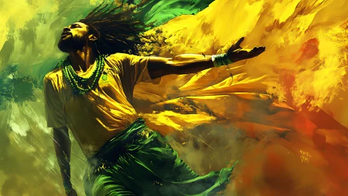 Color-soaked dancer erupts into a storm of painted sunlight