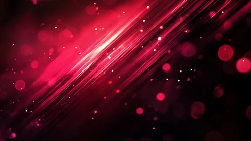 Vibrant red abstract light streaks with glowing bokeh effect.
