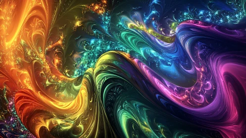 Multicolor fractal vortexes curve through luminous cosmic space