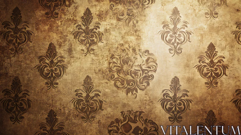 Vintage damask wallpaper glows with warm, timeworn elegance