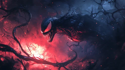 Bioluminescent symbiote creature rendered in high-contrast nebular glow