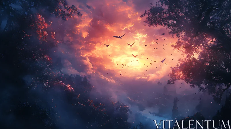 When Day Surrenders to Magic: A Forest's Golden Moment.