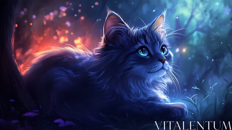 Luminous Spirit: Magical Cat with Glowing Blue Eyes.