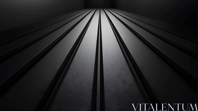 Midnight metal corridors stretch toward a vanishing glow.