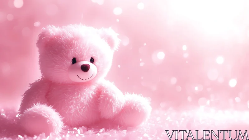 Blush-pink teddy drifts through a dreamy sugar-sparkle glow.