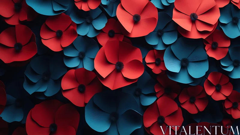 Layered Paper Flowers in Red and Blue