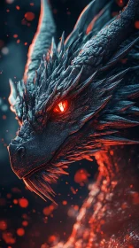Side profile of horned dragon with ember-like illumination.