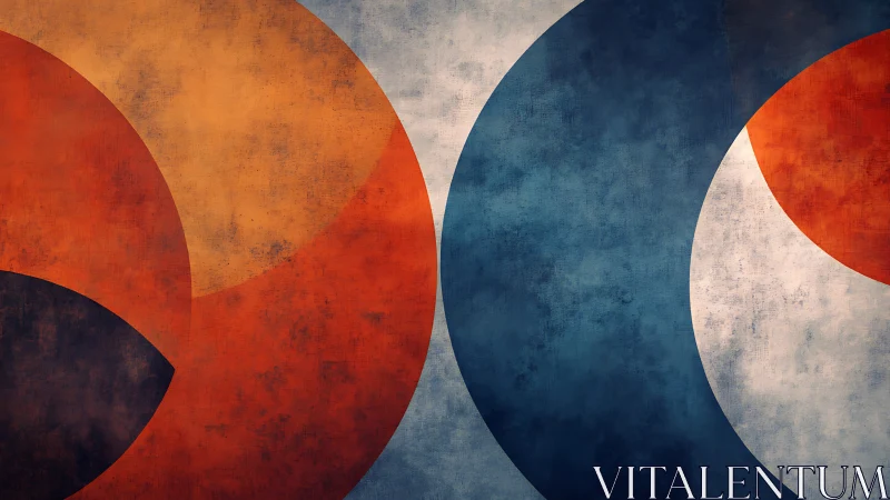 Geometric color-field arcs with distressed texture overlay.