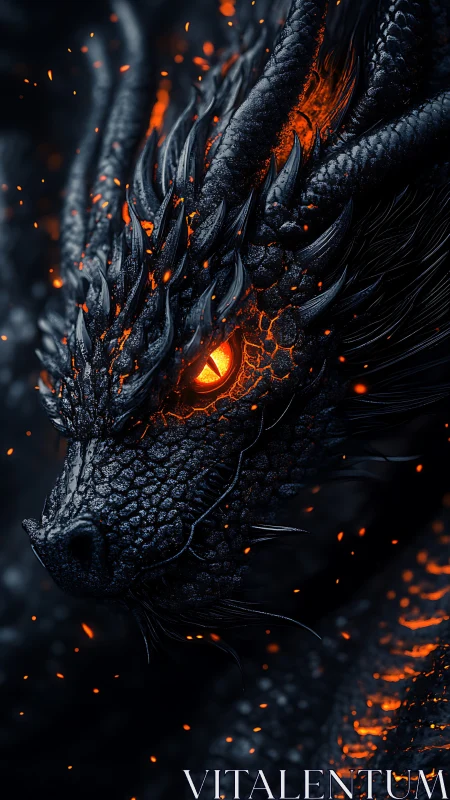 Ember-eyed dragon guardian glowing with molten firelight.