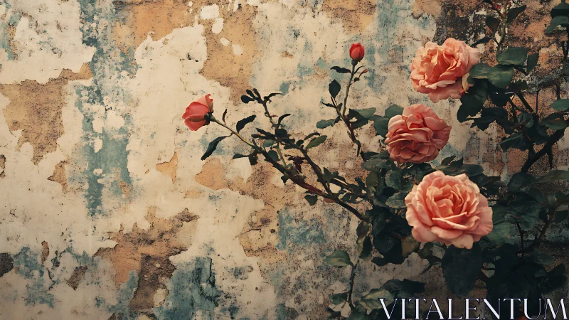 Vintage Roses Against Weathered Stone Beauty.