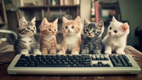 Five Adorable Kittens Discover Technology Together.