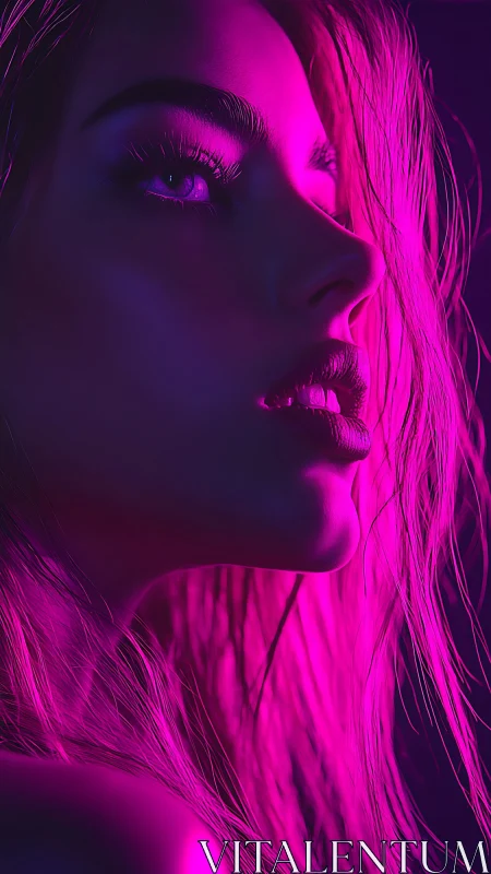 Neon-lit female profile glows in vivid magenta light.