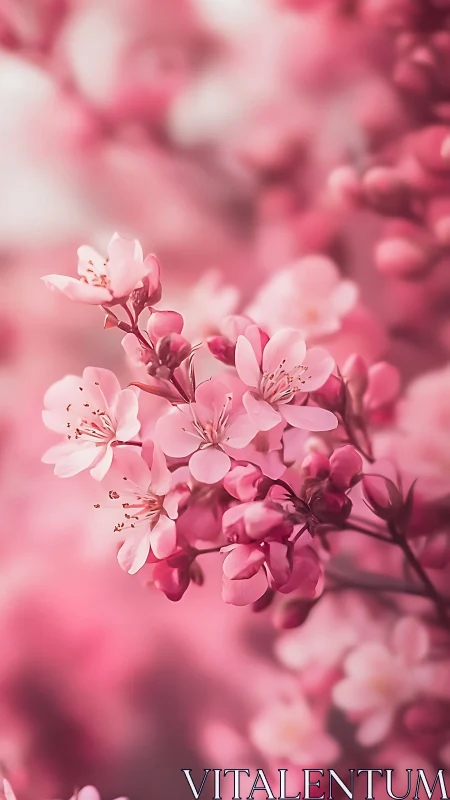 Pink flowering branch with soft-focus blooms and natural bokeh
