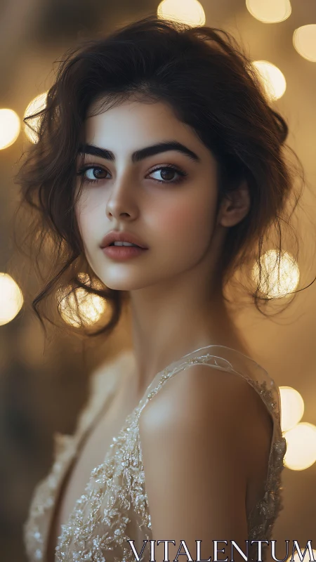 Portrait depicts young woman in shallow depth-of-field lighting