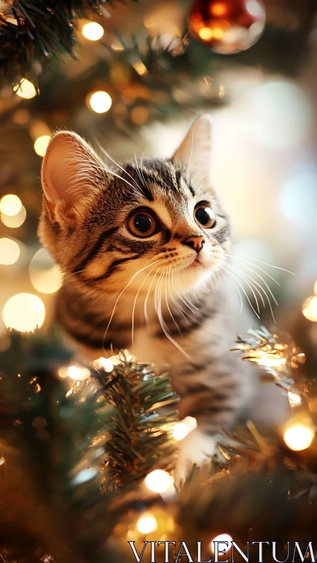 Feline ocular focus amidst defocused festive illumination.