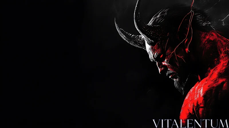 Demonic red-horned figure rendered in high-contrast digital chiaroscuro