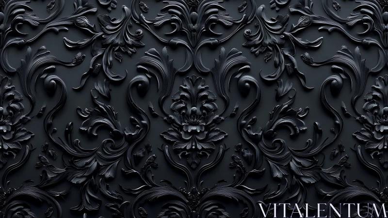 Baroque black floral relief pattern with sculpted gloss finish.