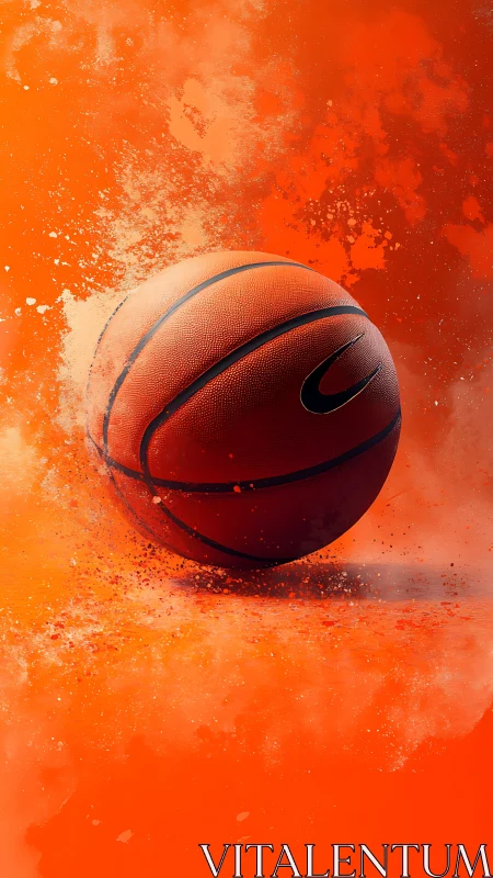 Blazing orange basketball comet rolling through dusted light.