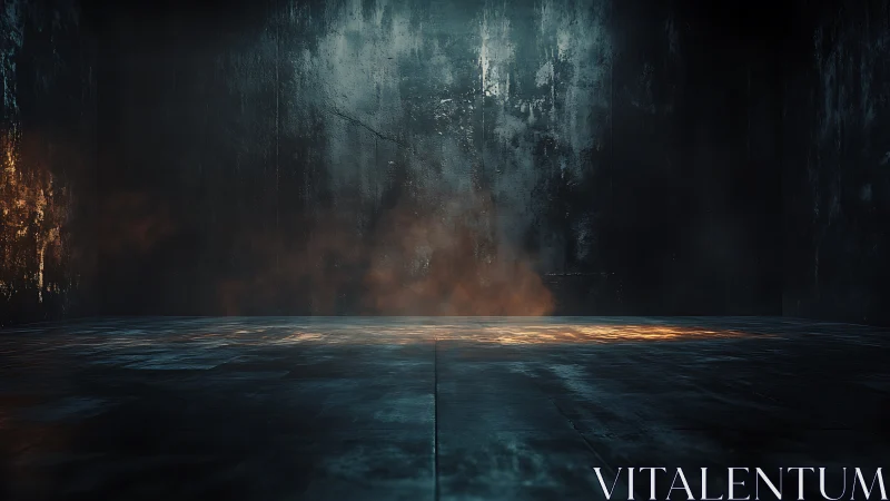 Industrial concrete chamber renders moody volumetric light floor