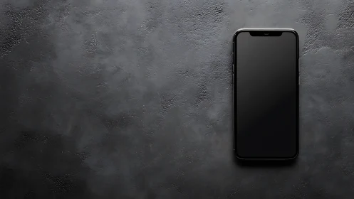 Dark smartphone on weathered concrete surface with centered composition.