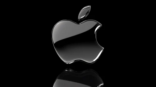 Polished Apple Logo Against Black Backdrop with Reflection