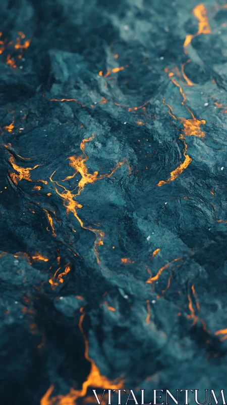 Incandescent Mineral Fractures with Luminous Orange Oxidation Pathways.