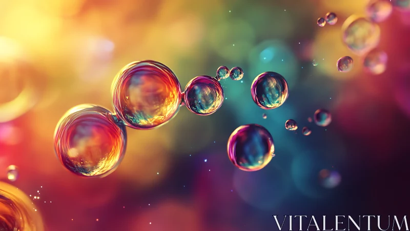 Suspended translucent spheres drift across multicolor field