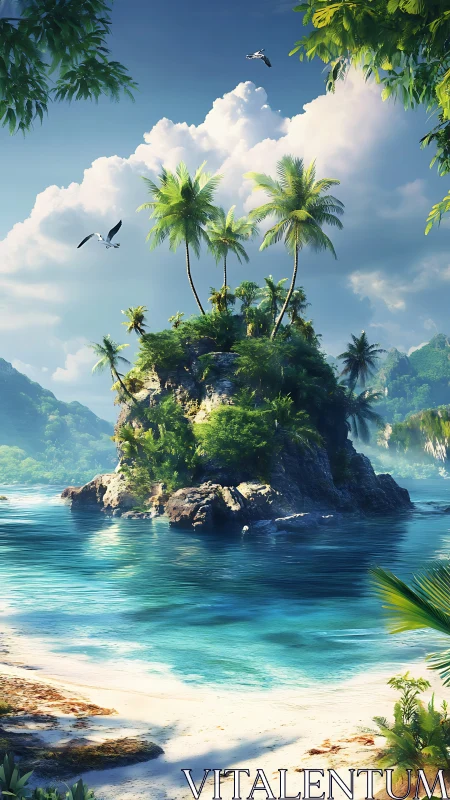 Tropical Island Paradise With Palm Trees.