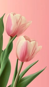 Bi-tone Variegated Tulips with Gradient Petals Against Blush Background