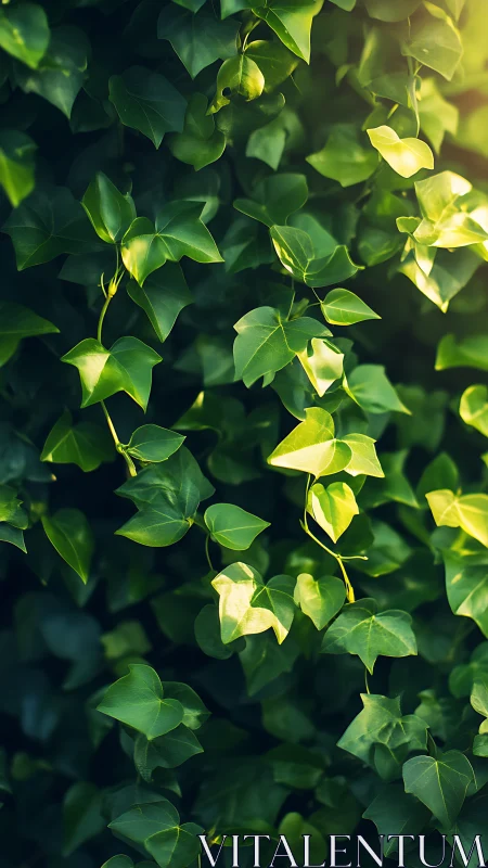 Sunlit ivy curls quietly script green music on walls
