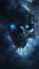 Skull of frozen void with glowing electric eyes.