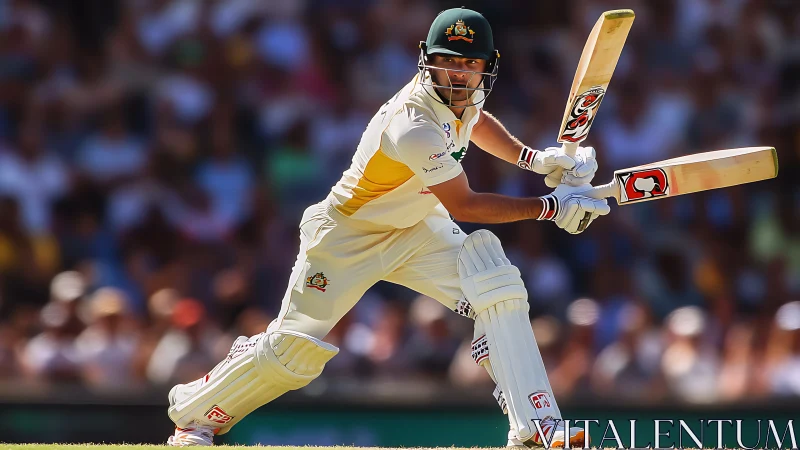 Cricketer in batting stance during professional match.