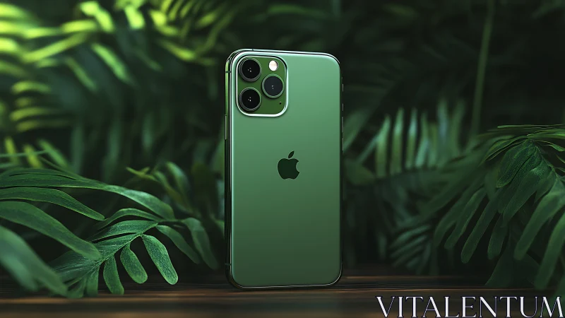iPhone 11 Pro in Deep Green Against Lush Foliage Background.