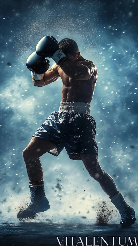 Boxer in Dynamic Guard Position. Explosive Power