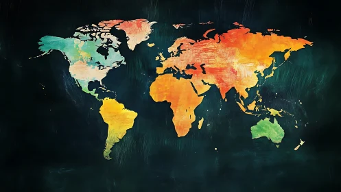 Color coded world map with textured continental shapes.