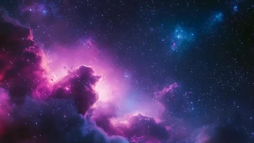 Nebula cloud formation with violet emission region in space.