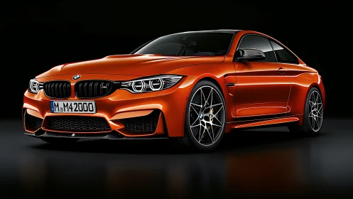 BMW M4 coupe showcases vibrant metallic orange performance.