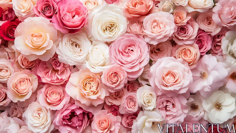 Lush Pink and Peach Roses Create Stunning Floral Arrangement.