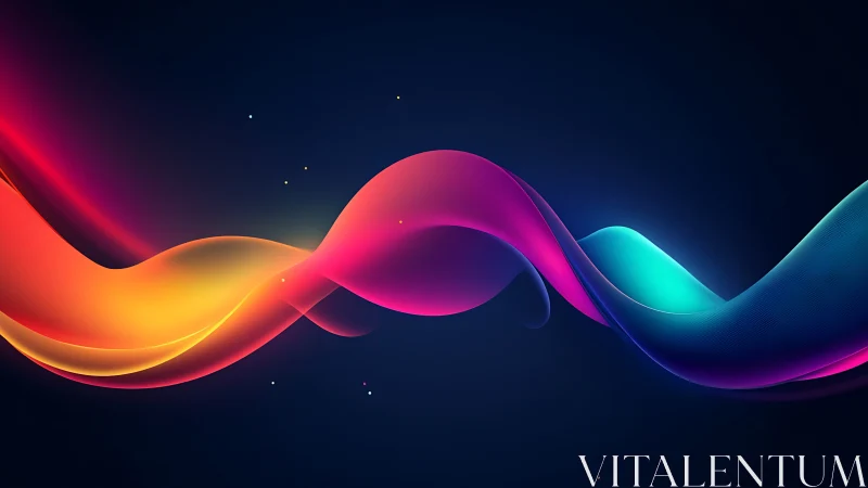 Curved multicolor ribbon form traverses dark gradient space