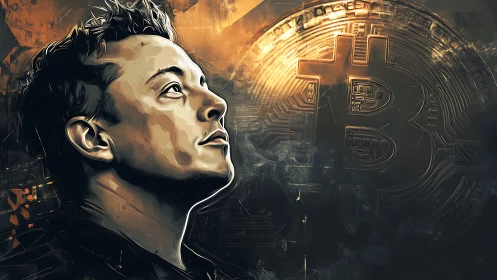 Crypto dreamer gazes toward a blazing bitcoin horizon.