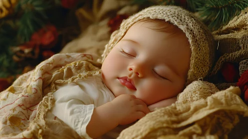 Softly dreaming baby rests in warm, cozy knitted layers