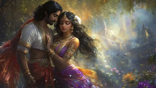 Luminous temple romance wrapped in jeweled monsoon light.