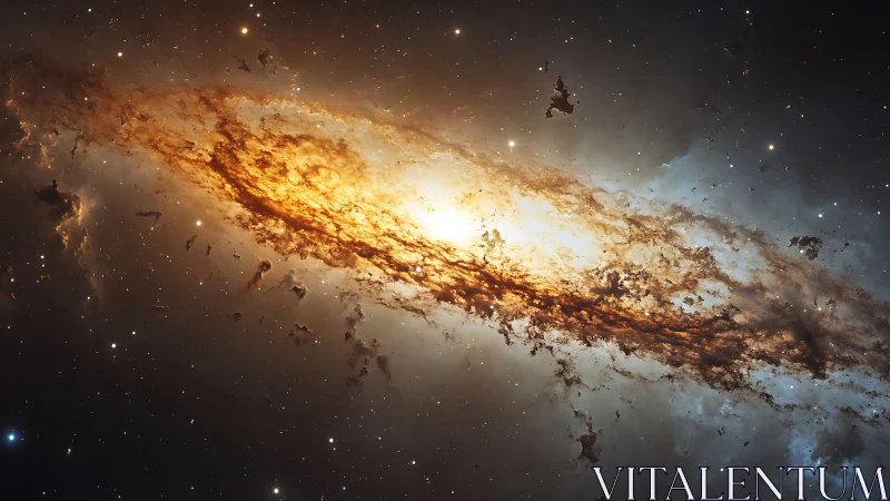 Photorealistic galactic nebula band with luminous core structure.