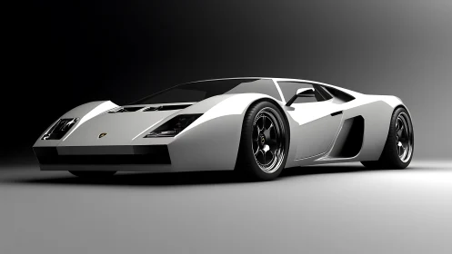 White low-profile sports car model is rendered in 3D space