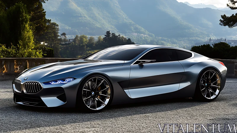 Aerodynamic grand tourer coupe with reflective metallic surfacing.