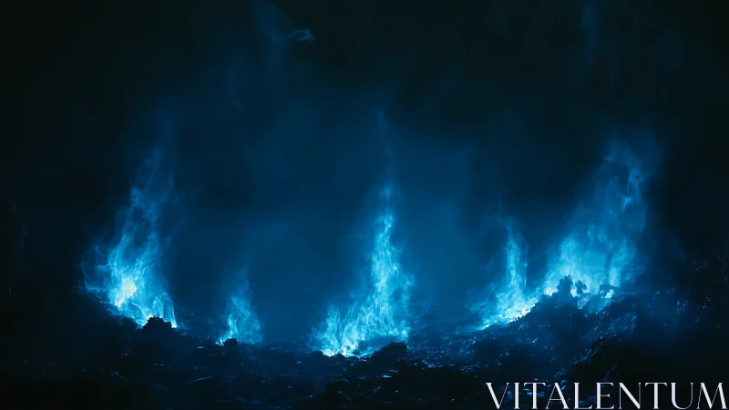 Blue Sulfur Flames Emissions in Volcanic Crater at Night