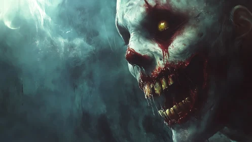 Digital painting of feral zombie portrait in fog-heavy chiaroscuro.